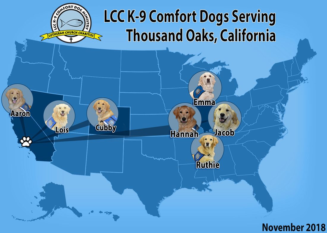 map of comfort dogs deploying to thousand oaks california